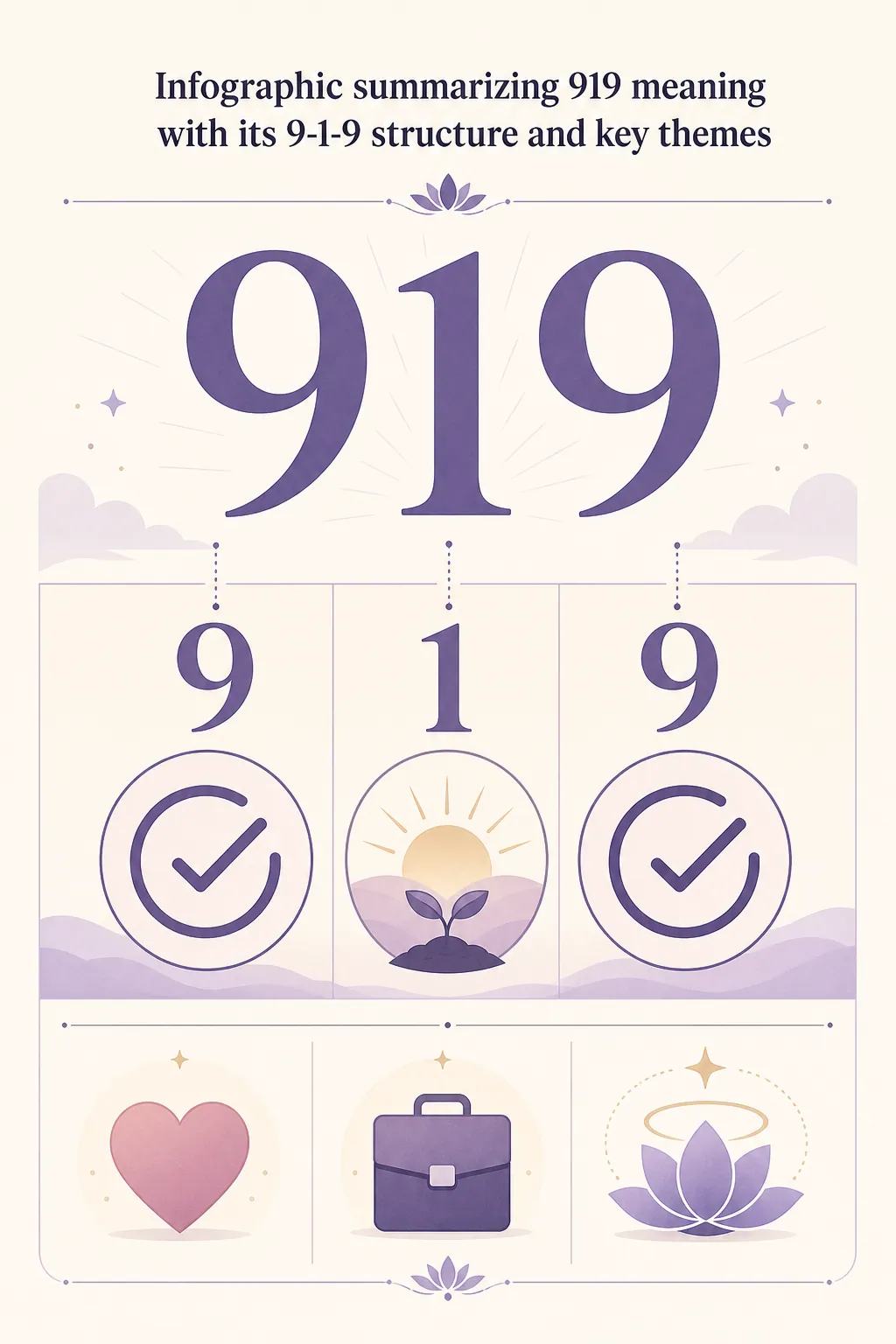 Infographic summarizing 919 meaning with its 9-1-9 structure and key themes